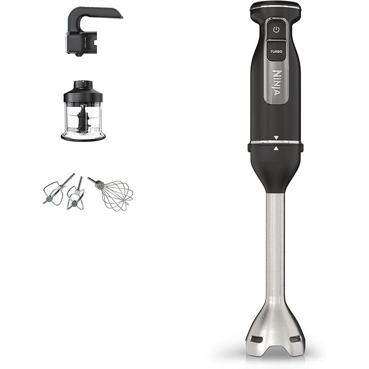 Ninja Foodi 3-in-1 Hand Blender, Hand Mixer & Chopper, Food Processor with 3 Attachments, 850W Powerbase, Immersion Blender, 5 Mixing Speeds, 2 Blending Speeds, 1.5m Cord, Black CI100UK