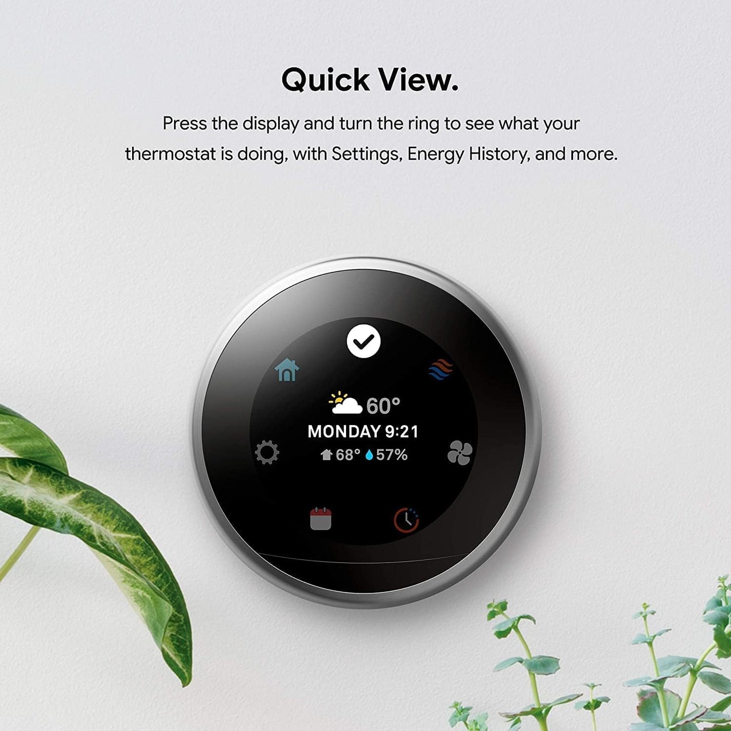 Nest Google T3007Es Learning Thermostat, 3Rd Gen, Smart Stainless Steel, Works With Alexa
