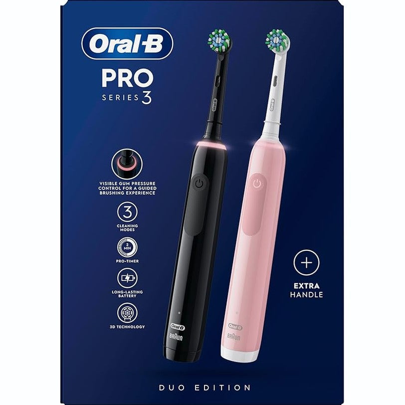 Oral-B Pro 3 Electric Toothbrush For Adults, 1 Cross Action Toothbrush Head, 3 Modes, Oral B Electric Toothbrush With Pressure Sensor, 2 Pin UK Plug, 3000, White