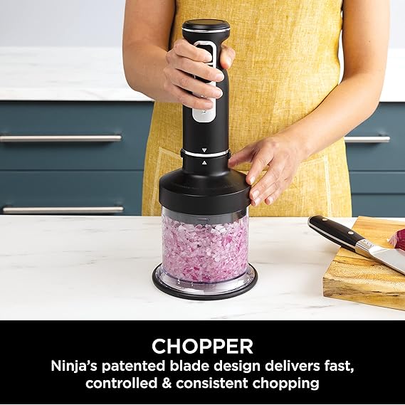 Ninja Foodi 3-in-1 Hand Blender, Hand Mixer & Chopper, Food Processor with 3 Attachments, 850W Powerbase, Immersion Blender, 5 Mixing Speeds, 2 Blending Speeds, 1.5m Cord, Black CI100UK
