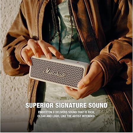 Marshall Emberton 2 Portable Bluetooth Speakers - Water Resistant Wireless Speakers Portable Speaker 30 Hour of Playtime - Cream