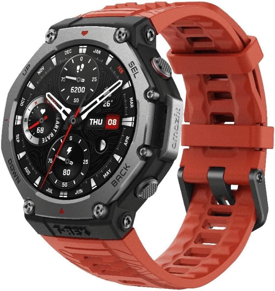 Amazfit T-Rex 3 Rugged GPS Smart Watch 48mm Lava , Military-Grade Outdoor Smartwatch with AMOLED Display, Dual-Band GPS, Bluetooth Calling, 170+ Sports Modes & Advanced Health Tracking