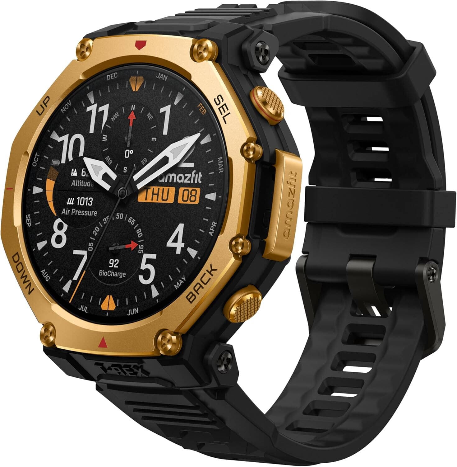 Amazfit T-Rex 3 Pro Outdoor Smartwatch Black Gold 48 mm Sapphire AMOLED Display, Titanium Bezel, Dual Band GPS, Offline Maps, 25 Day Battery, Integrated Torch, 10 ATM, 180+ Sports Modes for Android & iPhone