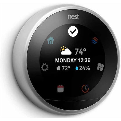 Nest Google T3007Es Learning Thermostat, 3Rd Gen, Smart Stainless Steel, Works With Alexa