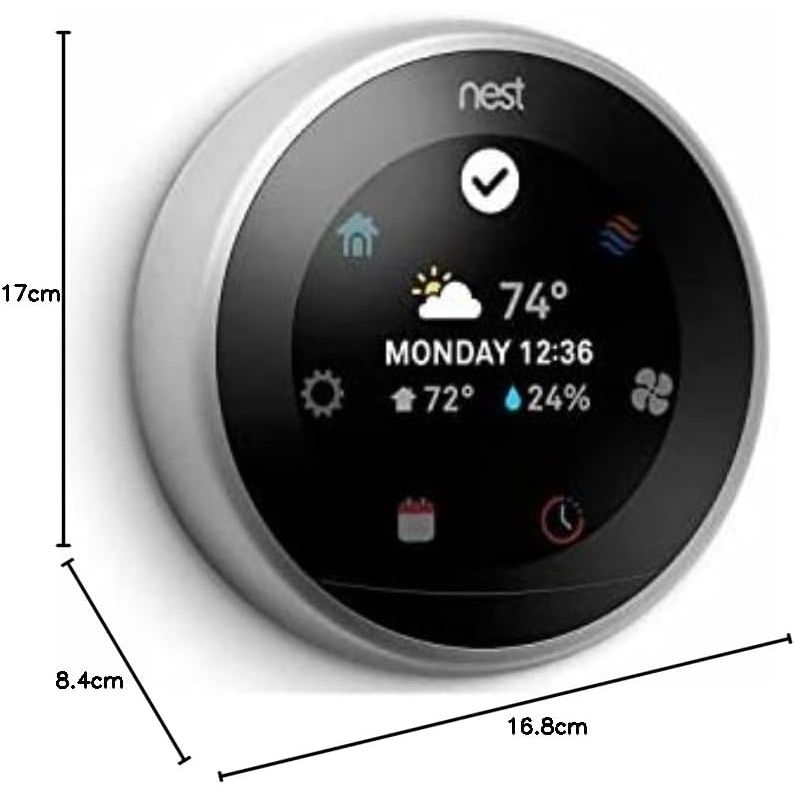 Nest Google T3007Es Learning Thermostat, 3Rd Gen, Smart Stainless Steel, Works With Alexa