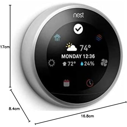 Nest Google T3007Es Learning Thermostat, 3Rd Gen, Smart Stainless Steel, Works With Alexa