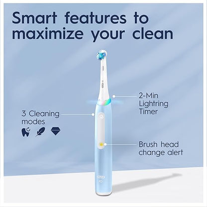 Oral-B iO3 Series 3 Rechargeable Electric Toothbrush, 3 Smart Modes. iO Technology, Artificial Intelligence, Optimal Pressure Control iOG3.1A6.0 - Blue