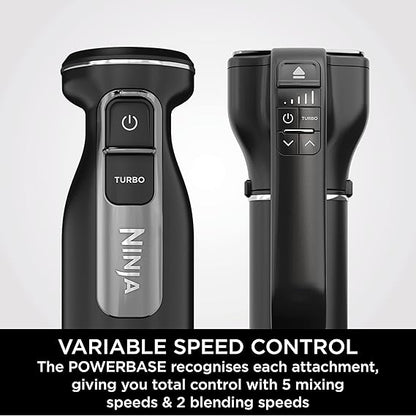 Ninja Foodi 3-in-1 Hand Blender, Hand Mixer & Chopper, Food Processor with 3 Attachments, 850W Powerbase, Immersion Blender, 5 Mixing Speeds, 2 Blending Speeds, 1.5m Cord, Black CI100UK