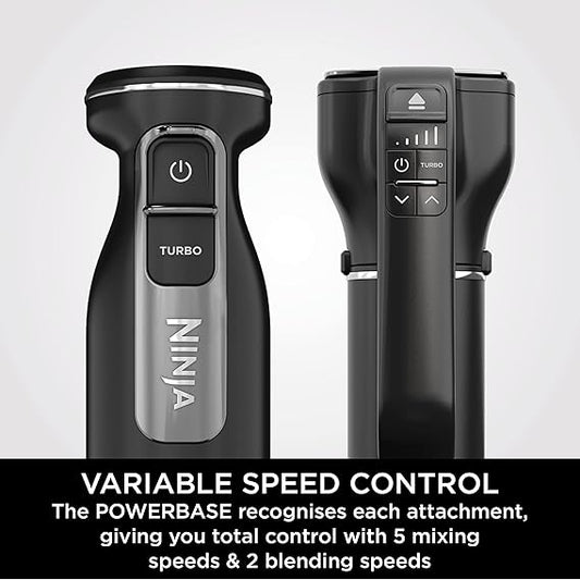 Ninja Foodi 3-in-1 Hand Blender, Hand Mixer & Chopper, Food Processor with 3 Attachments, 850W Powerbase, Immersion Blender, 5 Mixing Speeds, 2 Blending Speeds, 1.5m Cord, Black CI100UK