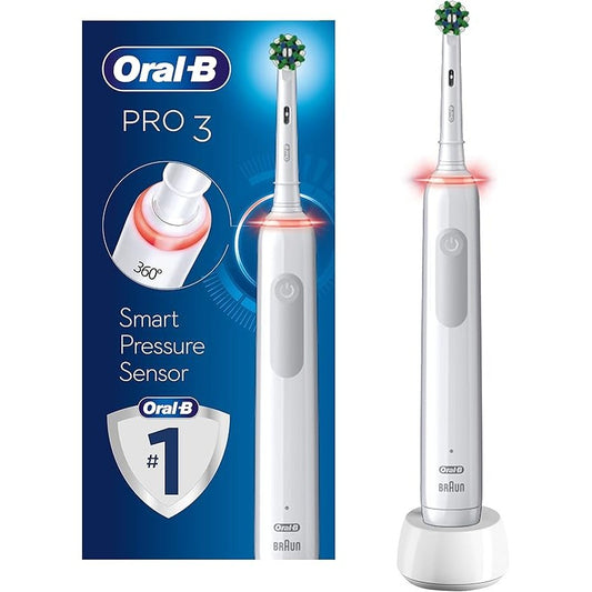 Oral-B Pro 3 Electric Toothbrush For Adults, 1 Cross Action Toothbrush Head, 3 Modes, Oral B Electric Toothbrush With Pressure Sensor, 2 Pin UK Plug, 3000, White
