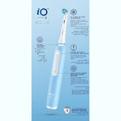 Oral-B iO3 Series 3 Rechargeable Electric Toothbrush, 3 Smart Modes. iO Technology, Artificial Intelligence, Optimal Pressure Control iOG3.1A6.0 - Blue