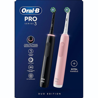 Oral-B Pro 3 Electric Toothbrush For Adults, 1 Cross Action Toothbrush Head, 3 Modes, Oral B Electric Toothbrush With Pressure Sensor, 2 Pin UK Plug, 3000, White