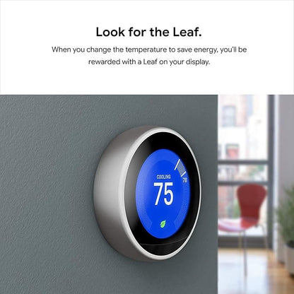 Nest Google T3007Es Learning Thermostat, 3Rd Gen, Smart Stainless Steel, Works With Alexa