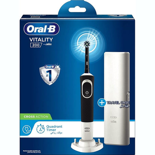 Oral-B Vitality 200 Electric Toothbrush with Travel Case, Black Color, Rechargeable, with Built-in Timer