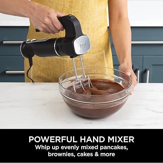 Ninja Foodi 3-in-1 Hand Blender, Hand Mixer & Chopper, Food Processor with 3 Attachments, 850W Powerbase, Immersion Blender, 5 Mixing Speeds, 2 Blending Speeds, 1.5m Cord, Black CI100UK
