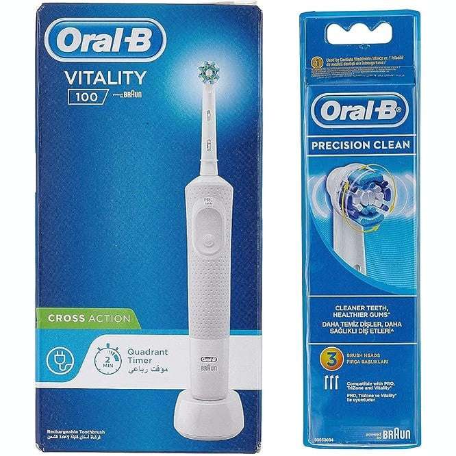 Oral B Vitality D100 CLS Sensi Ultrathin Rechargeable Toothbrush + EB 20-2 Brush Head Bundle