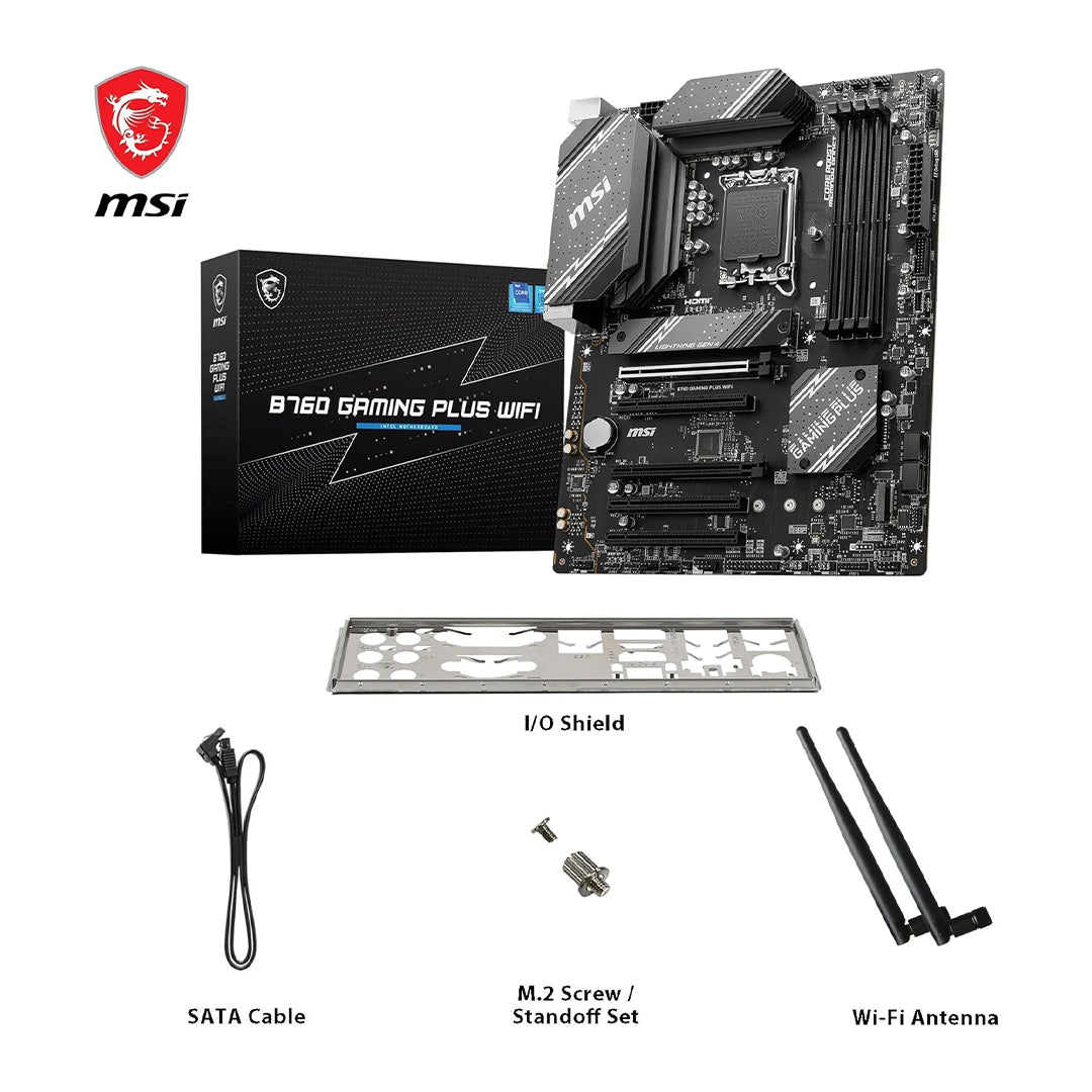 MSI B760 Gaming Plus WiFi Intel Motherboard – ATX, LGA1700, DDR5, PCIe 4.0, Wi-Fi 6 & High-Performance Gaming Support