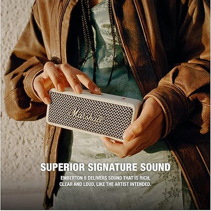 Marshall Emberton 2 Portable Bluetooth Speakers - Water Resistant Wireless Speakers Portable Speaker 30 Hour of Playtime - Cream