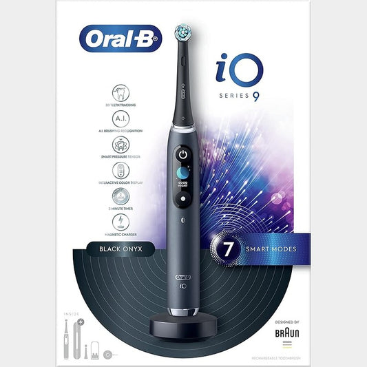 Oral-B iO9 Electric Rechargeable Toothbrush, 1 Black handle with revolutionary magnetic technology, Color Display, 7 Modes, 1 Premium Travel Case (UAE)
