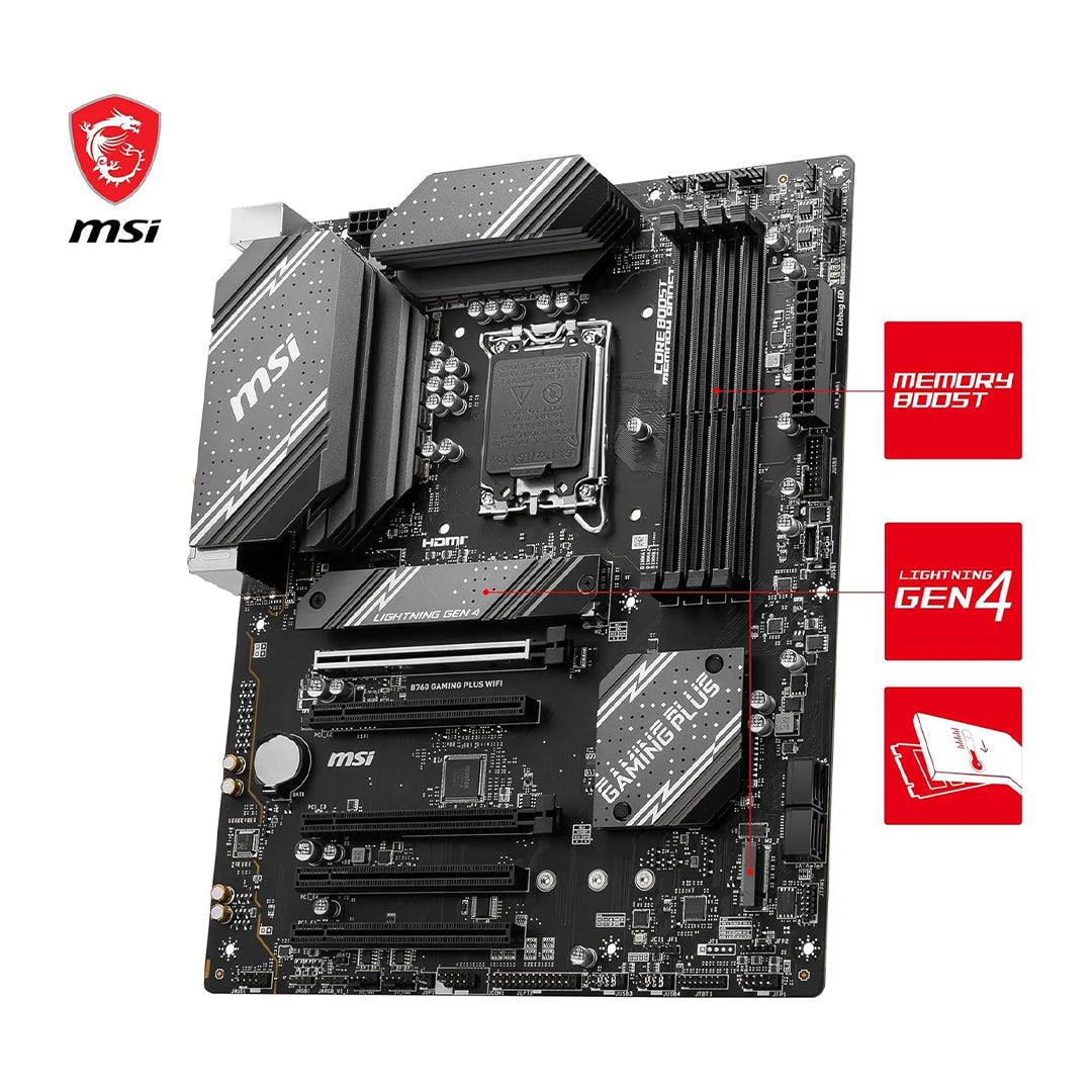 MSI B760 Gaming Plus WiFi Intel Motherboard – ATX, LGA1700, DDR5, PCIe 4.0, Wi-Fi 6 & High-Performance Gaming Support