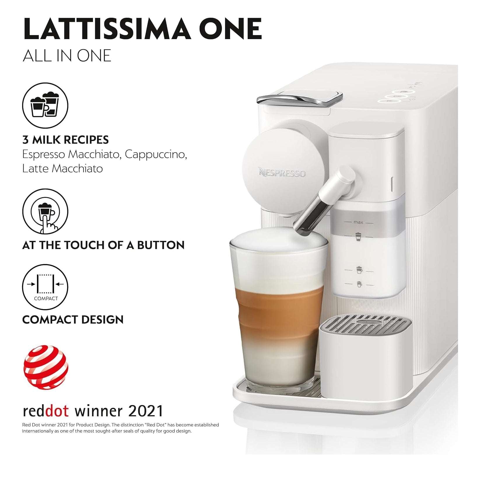 Nespresso by De’Longhi Lattissima One EN510.W | Single-Serve Coffee Machine