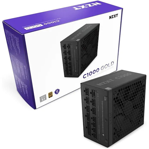 NZXT C1000 Gold ATX 3.1 (2024) - Fully Modular Low-Noise PC Gaming Power Supply - 1000 Watts - 80 Plus Gold - 12V-2x6 Connector - Zero Fan Mode - 100% Japanese Capacitors - Black - PA-0G2BB-UK