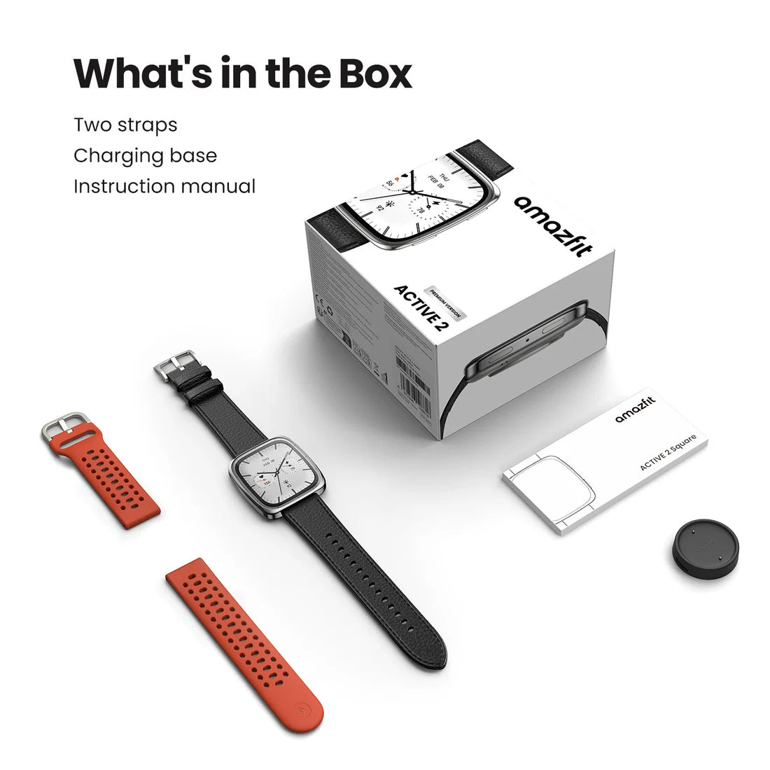 Amazfit Active 2 (Square) Smartwatch – Leather Strap | Sleek Design, AMOLED Display & Advanced Health Tracking