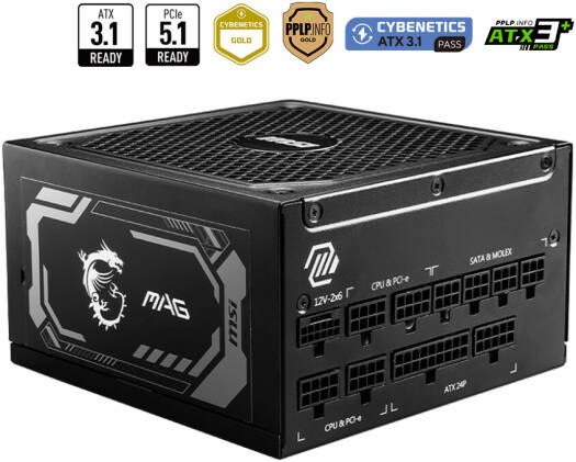 MSI MAG A1000GL PCIe5 Power Supply – 1000W 80+ Gold Fully Modular ATX 3.0 PSU with PCIe 5.0 Support
