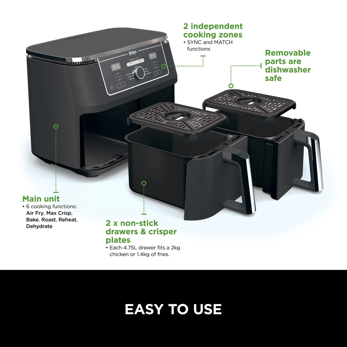 Ninja Foodi MAX Dual Zone Air Fryer 9.5L AF400EU